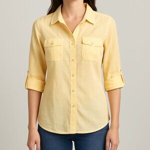 Karen Scott Yellow Button-Front 3/4 Sleeve Blouse